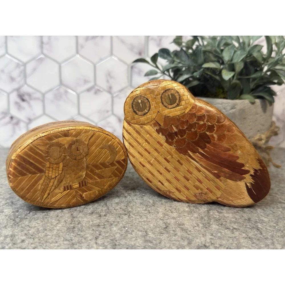 Two Unique Beautiful Owl Boxes - Chinese HandCraft